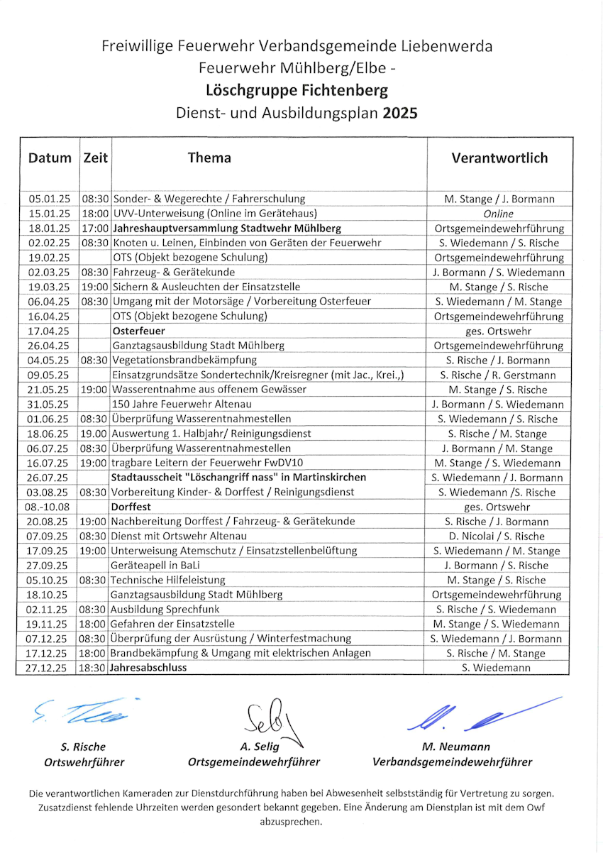 Dienstplan 2025